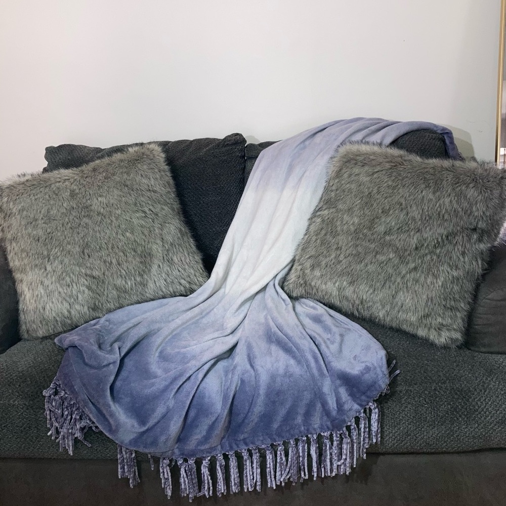 Grey Fluffy Faux Fur Large Couch Throw Pillows NEW